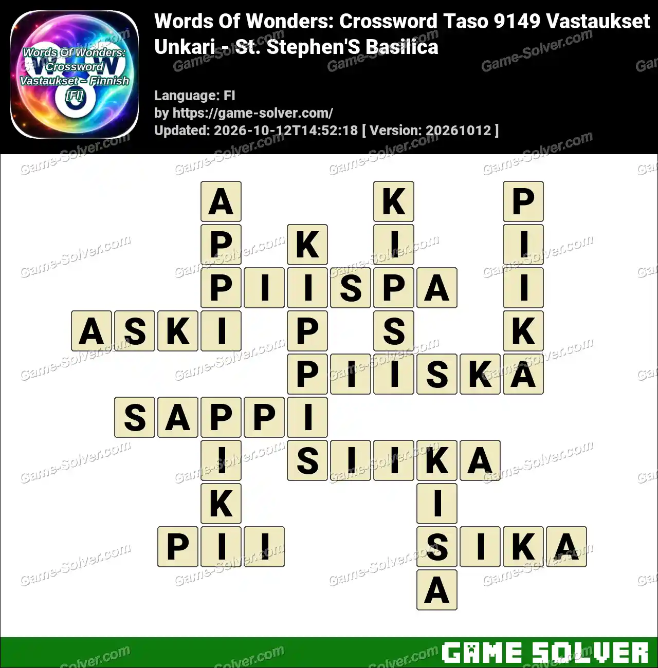 Words Of Wonders: Crossword Taso 9149 Vastaukset – Unkari – St. Stephen’S Basilica